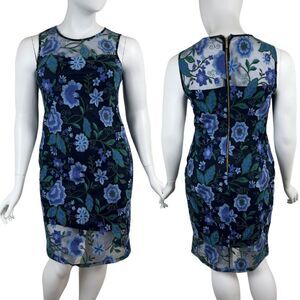 Calvin Klein Womens Size 12 Blue Floral Embroidered Sheath NEW Dress Sleeveless
